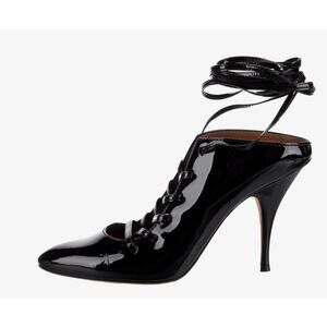 Givenchy Black Patent Leather Lace Up Mule Heels  size 38  US 7 authentic